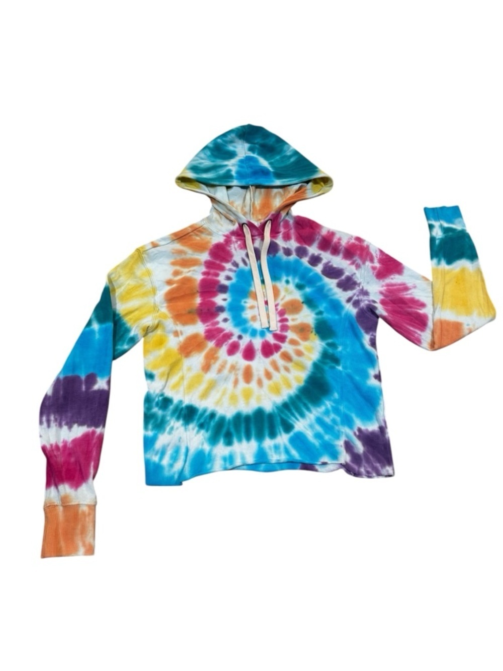 No Boundaries long sleeved tie-dye crop top spiral multicolor hoodie, L (11-13).